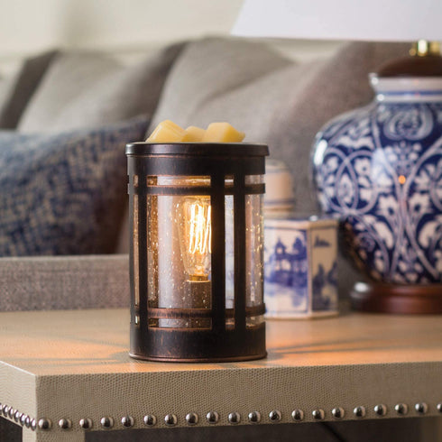 CANDLE WARMERS ETC. Vintage Bulb Illumination Fragrance Warmer- Light-Up Warmer for Warming Scented Candle Wax Melts and Tarts to Freshen Room, Brown Mission
