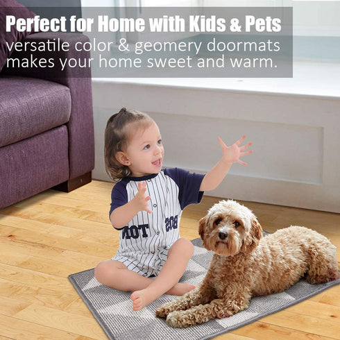 Indoor Doormat 20"x 32", Absorbent Front Back Door Mat Floor Mats, Rubber Backing Non Slip Door Mats Inside Mud Dirt Trapper Entrance Front Door Rug Carpet, Machine Washable Low Profile-Grey Geome