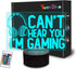Can't Hear You I'm Gaming Night Light, Headset Graphic Video Games Gamer Gift Funny 3D Illusion Lamp 16 Colors Changing Touch & Remote Control for Men Gamers Teenagers and Kids