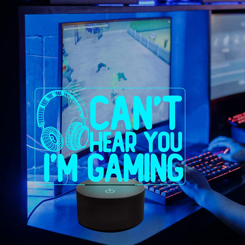 Can't Hear You I'm Gaming Night Light, Headset Graphic Video Games Gamer Gift Funny 3D Illusion Lamp 16 Colors Changing Touch & Remote Control for Men Gamers Teenagers and Kids
