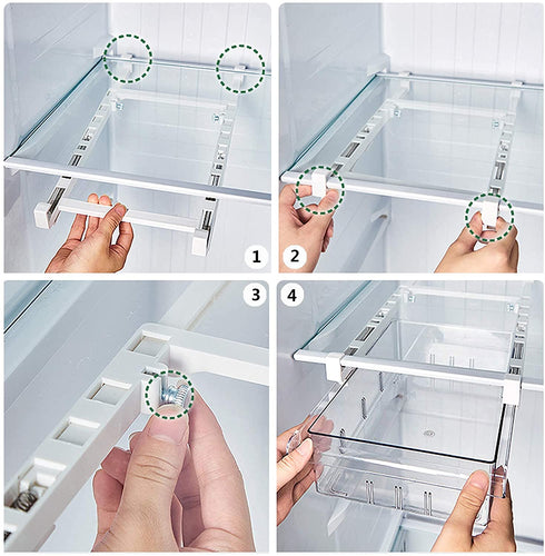 Fridge Drawer Organizer with Handle, Pull-out Refrigerator Storage Organizer Bins, Fridge Shelf Holder Storage Box