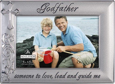 Malden International Designs Godfather with Cross Picture Frame, 4x6, Silver