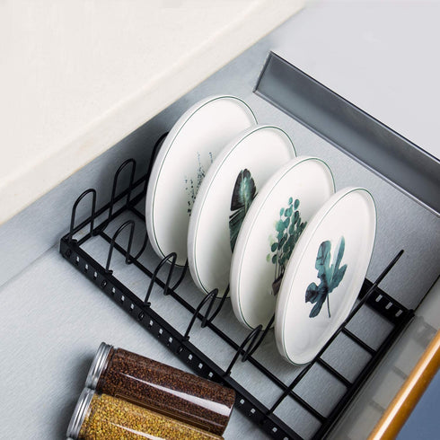 Metal Food Container Lid Organizer&Adjustable 6 Dividers Storage Container Lid Holder Rack for Cabinets, Cupboards, Pantry Shelves, Drawers to Keep Kitchen Tidy,Black(Patent Pending)
