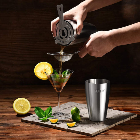 Perjoy Cocktail Shaker Set, 16 Piece Bartender Kit, Cocktail Shaker, Stainless Steel Bar Set Accessories, Coktail Set, Boston Shaker, Drink Mixer Shaker, Bartending Bar Tools with Muddler Spoon Jigger