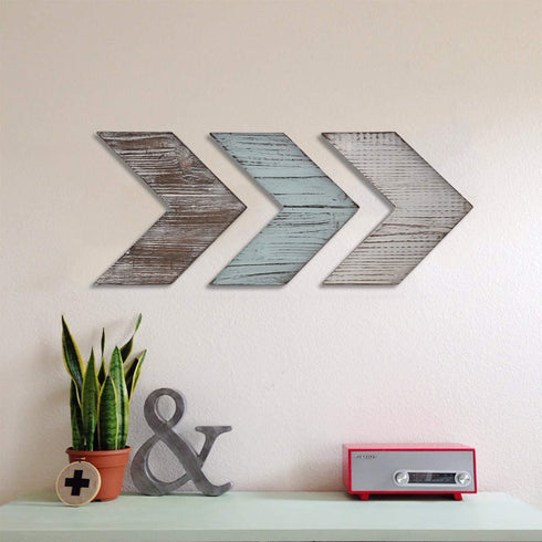 Rustic Arrow Wall Decor-Wooden Chevron Sign Room Decor-Home Decorative Farmhouse Wall Art -Set of 3 Arrows Bedroom Decor