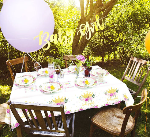 HIPEEWO Baby Shower Decorations for Girls Plates and Napkins Tableware - Plates, Cups, Napkins, Banner, Cultery, Tablecloth, Straws, Topper, for Floral Theme Baby Shower Party Supplies | Serve 16