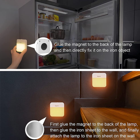 6pack LED Night Lights Dusk to Dawn Sensor, Bapro Stick-on Nightlight Rechargeable Warm White 3000K Under-Cabinet Lighting Wireless Light for Bedroom, Kitchen, Hallway, Stairs, Closet Counter