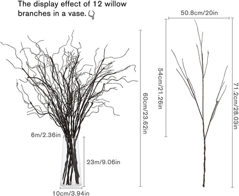 Floerve 12 Pcs Artificial Curly Willow Branches Plants Decorative Brown Twig Stems Spray 30" Tall for Vase DIY Crafts Wedding Floral Arrangement Home Decor Indoor