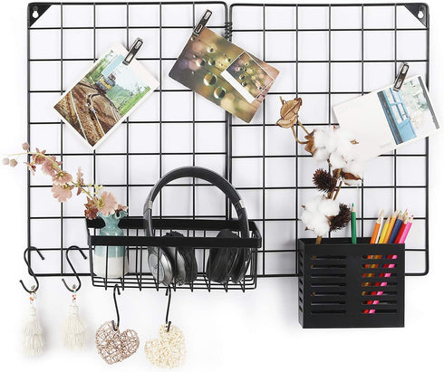 MOOACE Wall Grid Panel 2 Pack, Black Wire Photos Display Grid Panels, Memo Board DIY Decor Hanging Organizer for Home, Office, 16.34" x 23.82"