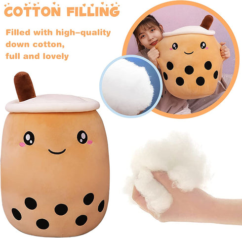 DITUCU Cute Boba Tea Plush Stuffed Toy Brown Pearl Milk Tea Bubble Plush Pillow Home Soft Hug Pillow Milk Tea Gift for Kids (Brown, 13.7 inches)