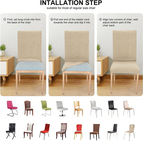 Dining Room Chair Covers Stretch Polyester Parsons Chair Slipcover Removable Washable Kitchen Chair Protector for Dining Room Hotel Set of 4 (Beige)