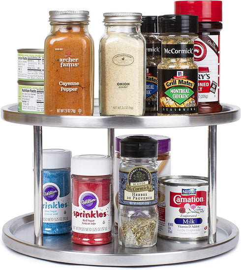 Estilo Stainless Steel Lazy Susan - 2 Tier Design, 360-degree Turntable