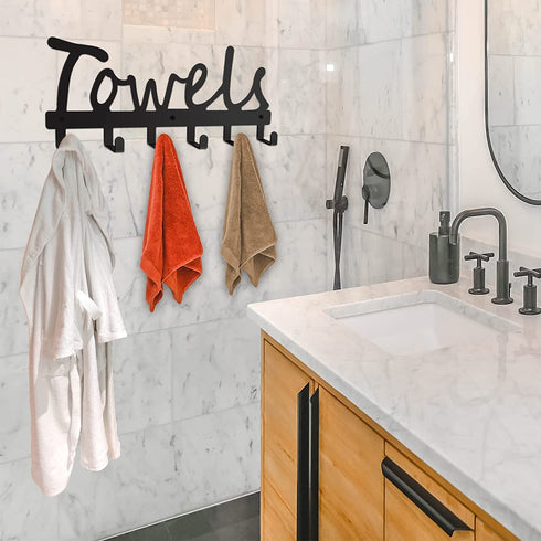 Bathroom Towel Rack, Rustproof, Towel Racks for Bathroom, Wall Mount Space Saving and Easy to Install -Sturdy Towel Hooks -The Perfect Addition to Your Bathroom Decor Convenient Towel Holder, Black