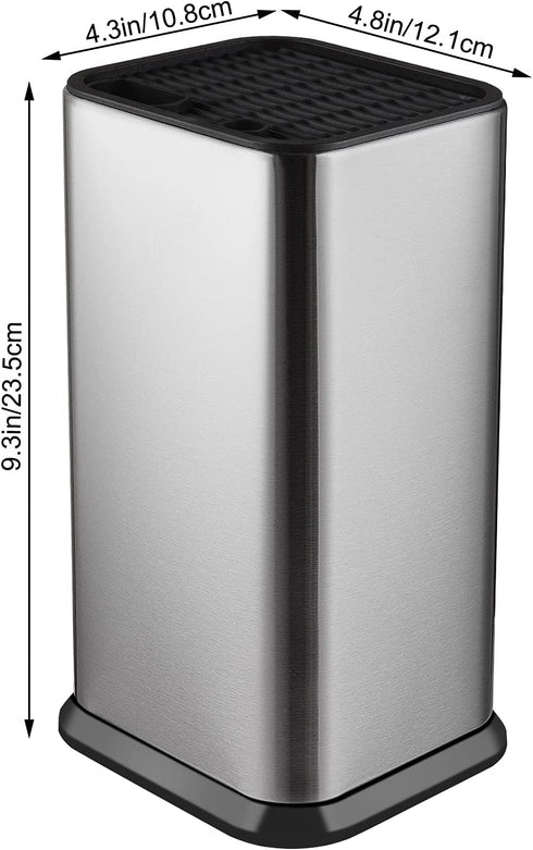 Universal Knife Block Without Knives,Modern Knife Holder for Kitchen Counter,Stainless Steel Knife Organizer with Scissors Slot & Sharpening Rod,Space Saver Rectangular Blocks & Storage - (Silver)