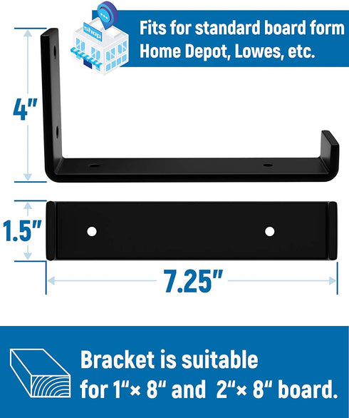 LEOPO Shelf Brackets for 8 inch Shelves, Floating Shelf Brackets for DIY, 1/5 inch Thick Heavy Duty Brackets, 4 Pack