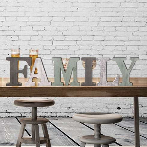 Rustic Wood Sign (FAMILY), Decorative Wooden Block Word Signs, Freestanding Wooden Letters Rustic FAMILY Signs for Home Decor