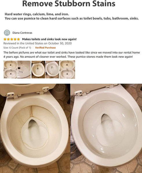 Pumice Stone for Toilet Cleaning Bowl Stick, Refresh Toilet Within 1 Minute, 6 New Ways to Use a Pumice Stone, Remove Water Rings Stains on Toilets Bowls, Bathtubs, Pool Shower Tiles, 20 Count
