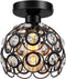 Semi Flush Mount Ceiling Light Fixture, Antique Black Metal Crystal Ceiling Lamp, Indoor Close to Ceiling Lighting Fixture for Bedroom Bathroom Foyer Hallway 1 Pack