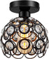 Semi Flush Mount Ceiling Light Fixture, Antique Black Metal Crystal Ceiling Lamp, Indoor Close to Ceiling Lighting Fixture for Bedroom Bathroom Foyer Hallway 1 Pack