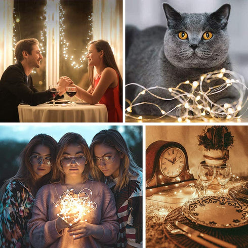 eulogize Outdoor Solar String Lights, 2-Pack Each 33 Ft Copper Wire 100 Ultra-Bright LED 8 Modes Waterproof Solar Fairy Lights for Christmas Wedding Patio Garden Party Decoration