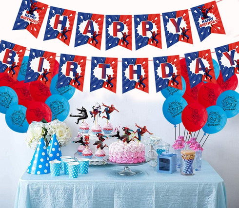 Spiderman Party Decorations Favors Birthday Spiderman Happy Birthday Banner, Foil Latex Balloons, Cupcake Toppers, Stickers - Avengers Superhero Birthday Party Supplies