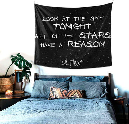 Kassmuly Lil Peep Star Shopping Lyrics Starry Background Decorative Wall Tapestry Bedroom Living Room Dorm Party Decor 60x51 In