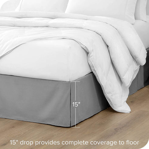 Bare Home Pleated King Bed Skirt - 15-Inch Tailored Drop Easy Fit - Bed Skirt for King Beds - Center & Corner Pleats (King, Light Grey)
