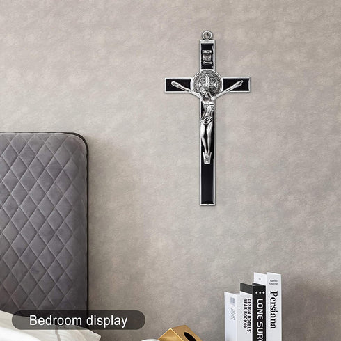 Wellcho Black Enamel Crucifix Wall Cross -Saint Benedict Metal Wall Art-7 Inch Cross Give Blessing and The Spiritual Sacred:Faith Gift for your Acquaintances
