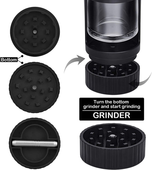 Gohfeoeo Light-Up LED Transparent Glass Seal Storage Jar with Grinder and 8x Magnifying Viewing Jar, Storage Jar and Grinding In One (Black)