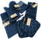 Kitchen Towel Set with 2 Quilted Pot Holders, Oven Mitt, Dish Towel, Dish Drying Mat, 2 Microfiber Scrubbing Dishcloths (Navy Blue)