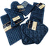 Kitchen Towel Set with 2 Quilted Pot Holders, Oven Mitt, Dish Towel, Dish Drying Mat, 2 Microfiber Scrubbing Dishcloths (Navy Blue)