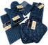 Kitchen Towel Set with 2 Quilted Pot Holders, Oven Mitt, Dish Towel, Dish Drying Mat, 2 Microfiber Scrubbing Dishcloths (Navy Blue)