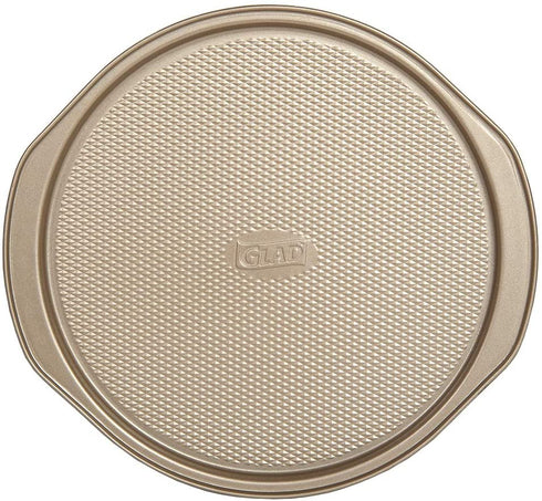 Glad Nonstick Large Pizza Pan for Oven | Round Baking Tray | Textured Cooking Sheet Crisper | Premium Bakeware Series for Home Kitchen, 14 Inch, Gold