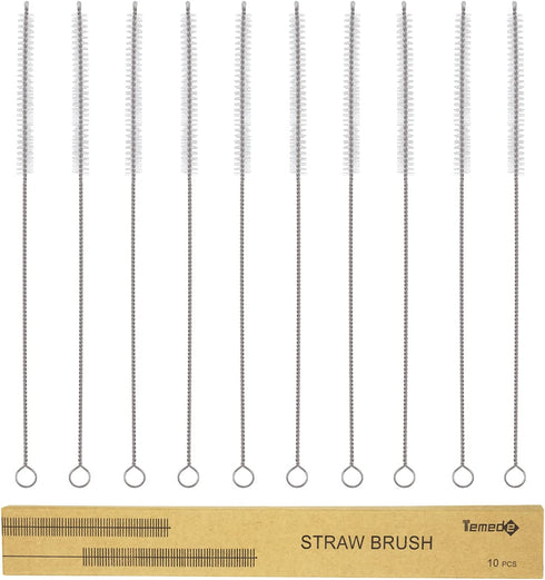 Temede Straw Cleaner Brush, 12 Inch Long Pipe Tube Cleaners, Straw Brushes for Cleaning Stainless Steel Drink Straws, Scrub Brush for Washing Metal Glass Silicone Straw Sippy Cup Small Bottle, 10pcs