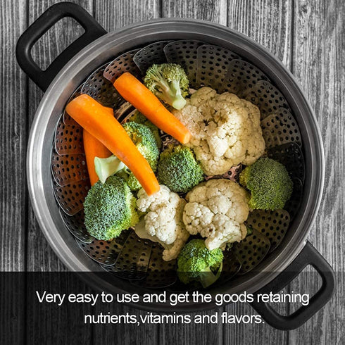 Sayfine Vegetable Steamer Basket, Premium Stainless Steel Veggie Steamer Basket - Folding Expandable Steamers to Fits Various Size Pot (Medium (6.1" to 10.5"))