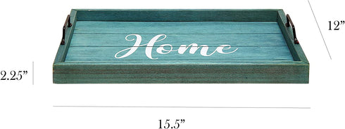 Elegant Designs, Blue Wash Home Decorative Wood Serving Tray w/Handles, 15.50" x 12"