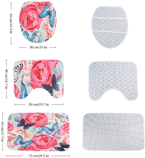 RLHHUG Budding Flowers Bathroom Shower Curtain Sets for Bathroom Decor Spring, Bath Curtains Hotel Decorative 72×72In with Hooks, Toilet Mat and Lid Cover ¦