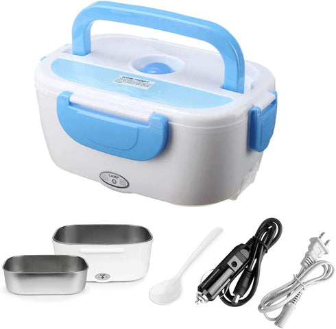 Electric Lunch Box Food Warmer Heater for Car and Home with Removable 304 Stainless Steel Storage Container Warming Bento 2 in 1 Car 12V/24V and Home Use 110V (Blue)