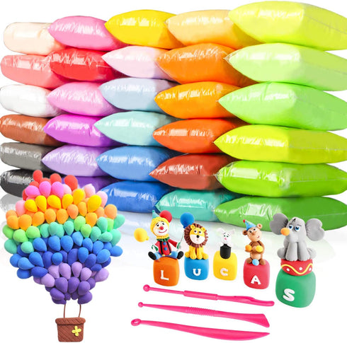 Tomorotec 33 Colors Air Dry Polymer Clay Super Soft, Ultra Light Foam Clay for Children Non-Toxic Eco-Friendly Magical Modeling Clay with Tools Set