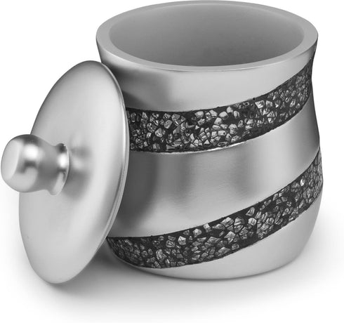 Silver Mosaic Q Tip Holder (3.8 x 3.8 4.9") - Decorative Cotton Ball Jar- Durable Resin Swab Container- Beautiful Bathroom Vanity Accessories- Elegant Bath Storage (Silver Gary) - Creative Scents