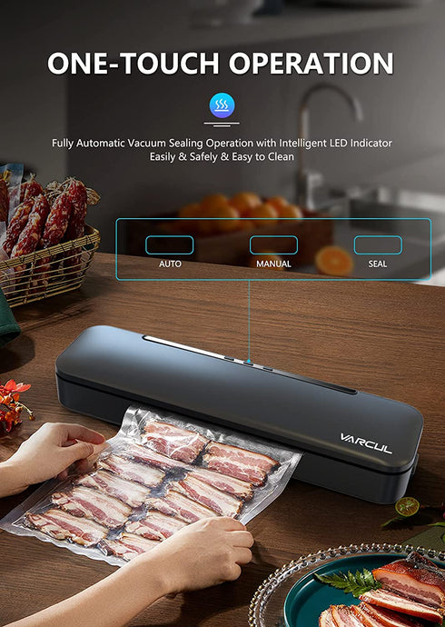 Vacuum Sealer Machine, Automatic Food Vacuum Sealer, VARCUL Food Saver with Vacuum Sealer Bags, LED Indicator Lights丨Compact Design丨Dry & Moist Food丨Easy to Clean & Use