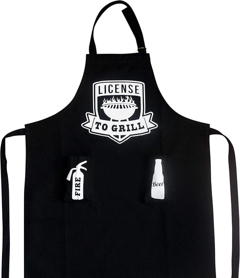BitimexHome BBQ Aprons For Men With Pockets-Grilling Cooking Apron For Men-Black Denim Funny License To Grill Mens Kitchen Apron-Heavy Duty Chef Apron Adjustable Cotton Bib With Buckle And Beer Holder