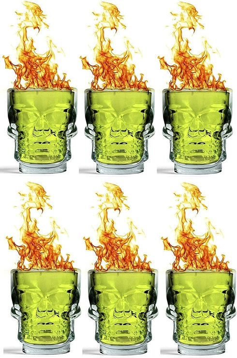 Circleware Skull Face Heavy Base Whiskey Shot Glasses, Set of 6, Party Home and Entertainment Dining Beverage Drinking Glassware for Brandy, Liquor, Bar Decor, Jello Cups, 1.75 oz, Clear