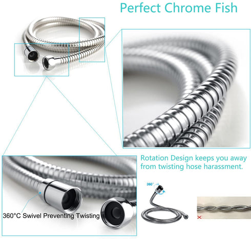 TRIPHIL Kink-free Shower Hoses Extra-long for Handheld Showerhead Hose Replacement Ultra-flexible Metal Shower Tube Extension Anti-twist 2 Brass Connectors Stainless Steel Sleeve Chrome 118 Inches