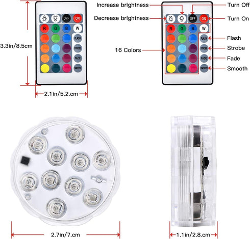 Mini Submersible LED Lights with Remote Control Tea Lights Small Underwater Lights Battery Powered Flameless LED Accent Light for Party Event Vase Fishtank Hot Tub (4 Pack, White)