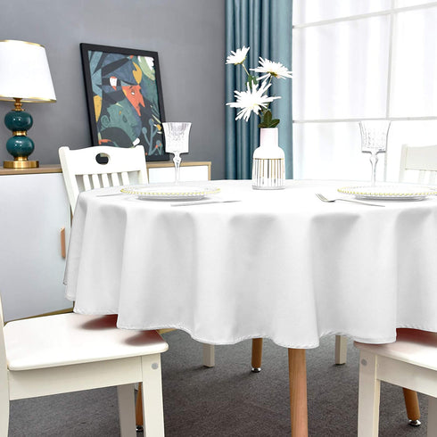 Romanstile Round Waterproof Tablecloth Stain Resistant and Wrinkle Free Table Cloths for Kitchen Dining/Party/Wedding Indoor and Outdoor Use Washable Polyester Table Cover (White, 60 inch)