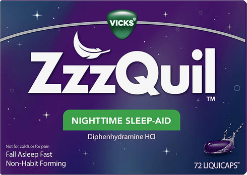 ZzzQuil, Nighttime Sleep Aid LiquiCaps, 25 mg Diphenhydramine HCl, No.1 Sleep-Aid Brand, Non-Habit Forming, Wake Refreshed, 72 LiquiCaps