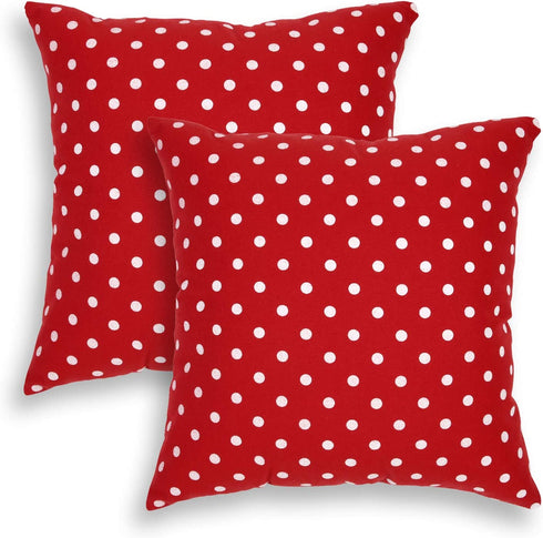 Cackleberry Home Red and White Polka Dot Fabric Decorative Square Throw Pillow Case Covers 22 x 22 Inches, Set of 2