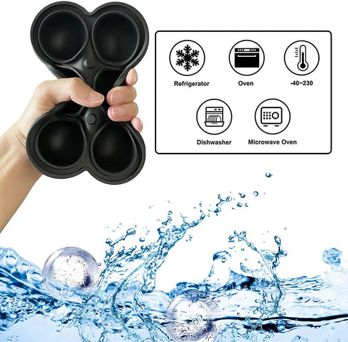LiyuanQ Ice Cube Trays 2 Pack Large Silicon Ice Cubes Mold 2-Inch Ice Ball Maker Round Ice Mold with Funnel and Lid, Easy-Release, No Leakage, for Whiskey, Cocktail, Juice, Party (Black & Grey)