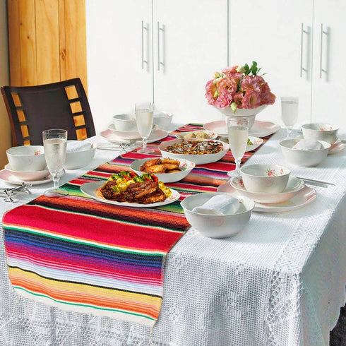 Fowecelt Mexican Serape Table Runner 14 x 84 Inch for Mexican Party Wedding Decorations Outdoor Picnics Dining Table, Fringe Cotton Handwoven Table Runners